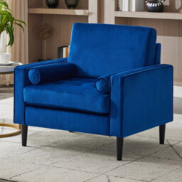 Living And Home Mid-Century Blue Fleece Fabric Single Sofa Armchair With Armrest Pillow