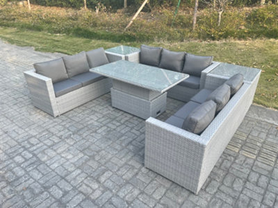 Fimous U Shape Lounge Rattan Garden Furniture Set Adjustable Rising Lifting Table Dining Set With 2 Pc Side Coffee Tea Table Stool - image 1