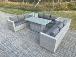 Fimous U Shape Lounge Rattan Garden Furniture Set Adjustable Rising Lifting Table Dining Set With 2 Pc Side Coffee Tea Table Stool - thumbnail 1