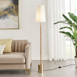 Furniturebox Uk Astrid Floor Lamp With White Shade And Rattan Brass Base - thumbnail 1