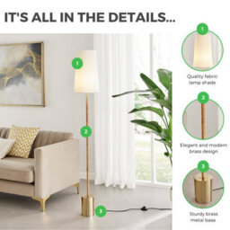 Furniturebox Uk Astrid Floor Lamp With White Shade And Rattan Brass Base - thumbnail 8