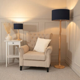 Valuelights Victoria Traditional Light Wood Candlestick Table Lamp With Navy Blue Drum Shade - Led Bulb Included - thumbnail 3