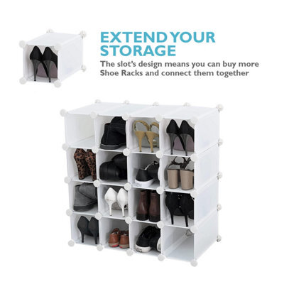 Amos 16 Pair Interlocking Cube Shoe Storage Rack Organiser With Adjustable Modular Slot Shelf Box - White - image 1