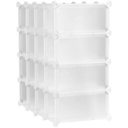 Amos 16 Pair Interlocking Cube Shoe Storage Rack Organiser With Adjustable Modular Slot Shelf Box - White - thumbnail 5