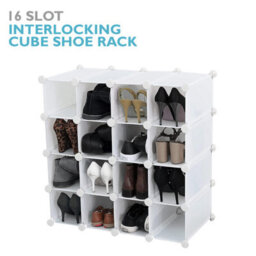 Amos 16 Pair Interlocking Cube Shoe Storage Rack Organiser With Adjustable Modular Slot Shelf Box - White - thumbnail 3