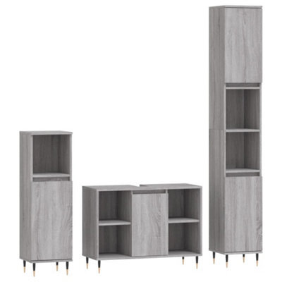 Berkfield Modern 3 Piece Bathroom Furniture Set Grey Sonoma Engineered Wood