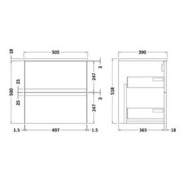 Hudson Reed Urban Satin Grey Wall Hung 2 Drawer Vanity Unit And Worktop With Silent Close, 518 X 505 X 390 - thumbnail 2