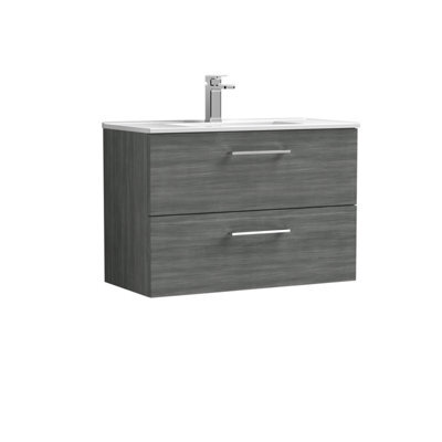 Balterley  Contemporary Bathroom 2 Soft Close Drawer & Minimalist Wall Hung Vanity Unit Basin, Anthracite Woodgrain, 800mm - image 1