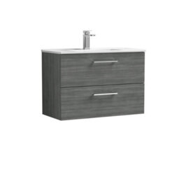 Balterley  Contemporary Bathroom 2 Soft Close Drawer & Minimalist Wall Hung Vanity Unit Basin, Anthracite Woodgrain, 800mm - thumbnail 1