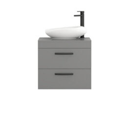 Royal Bathrooms Turin 600mm Wall Mounted Bathroom Vanity Unit With Sink 2 Drawer Indigo Grey Gloss & Nova Countertop Basin - thumbnail 5