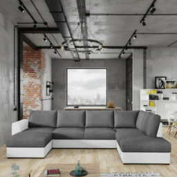 Wilma U Shaped Sofa Bed With Hr Foam Storage And Wooden Legs 305X188Cm For Living Room White And Grey Right - thumbnail 2
