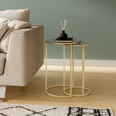 Hallowood Furniture Bourton Round Nest Of 2 Tables With Glass Top - image 1