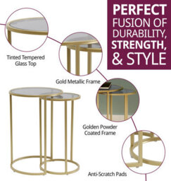 Hallowood Furniture Bourton Round Nest Of 2 Tables With Glass Top - thumbnail 2
