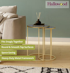 Hallowood Furniture Bourton Round Nest Of 2 Tables With Glass Top - thumbnail 4