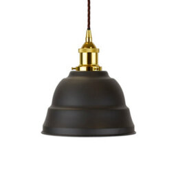 Matt Black Lincoln Painted Dome Pendant Light With Gold Lamp Holder And Brown Twisted Cable - Se Home