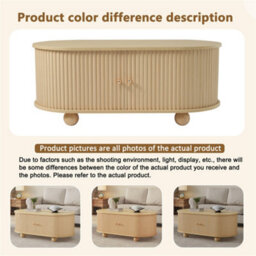 Abrihome Oval Coffee Table With 2 Sliding Doors, Rounded Corners, Hidden Compartment Center Table, 100X50X40Cm, Wood Color, Mdf - thumbnail 2