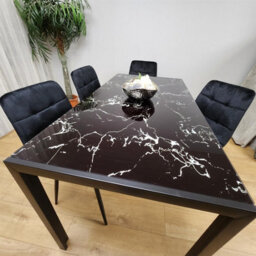 Kosy Koala Modern Black Glass Marble Effect Dining Table Set With 4 Black Velvet Chairs Dining Room Furniture - thumbnail 8