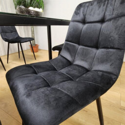 Kosy Koala Modern Black Glass Marble Effect Dining Table Set With 4 Black Velvet Chairs Dining Room Furniture - thumbnail 2