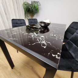 Kosy Koala Modern Black Glass Marble Effect Dining Table Set With 4 Black Velvet Chairs Dining Room Furniture - thumbnail 6