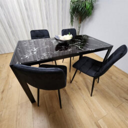 Kosy Koala Modern Black Glass Marble Effect Dining Table Set With 4 Black Velvet Chairs Dining Room Furniture - thumbnail 4