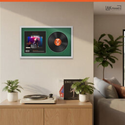"30X17"" Silver Modern Vinyl Record Frame With Emerald Mount For 12 Inch Lp Album Cover & Disc - Ak Frames" - thumbnail 5