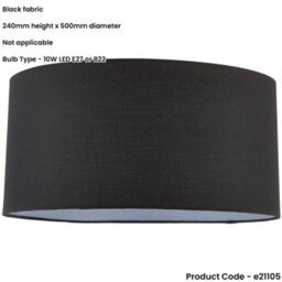 "Loops 20"" Cylinder Lamp Shade - Black Cotton Rolled Edge Fabric Cover - Table Light" - thumbnail 2