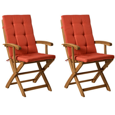 Beliani Set Of 2 Garden Chairs With Cushions Maui Premium Acacia Wood Red - image 1