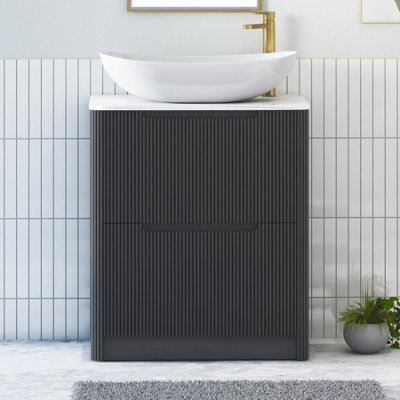 Royal Bathrooms Avenza 700mm Matt Obsidian Black Floor Standing Countertop Bathroom Vanity Unit 2 Drawer With Cesar Basin - image 1