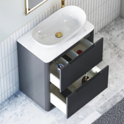 Royal Bathrooms Avenza 700mm Matt Obsidian Black Floor Standing Countertop Bathroom Vanity Unit 2 Drawer With Cesar Basin - thumbnail 5