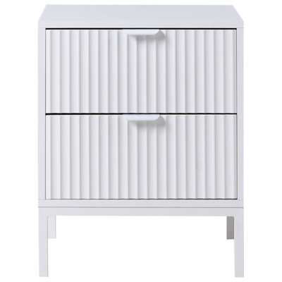 Wyld and Coco Brightnest 2-Drawer Fluted Front Nightstand, White, Compact Modern Bedside Table - image 1