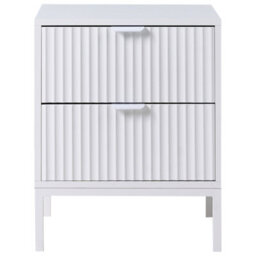 Wyld and Coco Brightnest 2-Drawer Fluted Front Nightstand, White, Compact Modern Bedside Table - thumbnail 1