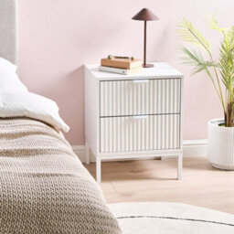 Wyld and Coco Brightnest 2-Drawer Fluted Front Nightstand, White, Compact Modern Bedside Table - thumbnail 2