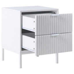 Wyld and Coco Brightnest 2-Drawer Fluted Front Nightstand, White, Compact Modern Bedside Table - thumbnail 5