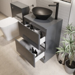Affine 600mm Bathroom Countertop Vanity Unit Oval Basin Sink Freestanding Grey Gloss - thumbnail 3