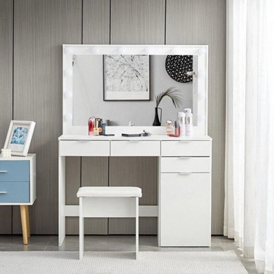 Dressing Table Led Lights Mirror Stool Drawers Vanity Makeup Desk - image 1
