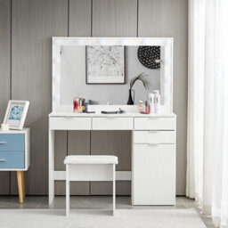 Dressing Table Led Lights Mirror Stool Drawers Vanity Makeup Desk - thumbnail 1