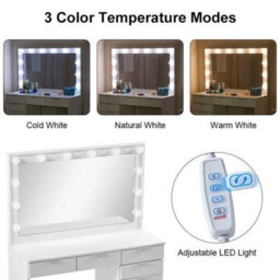Dressing Table Led Lights Mirror Stool Drawers Vanity Makeup Desk - thumbnail 4