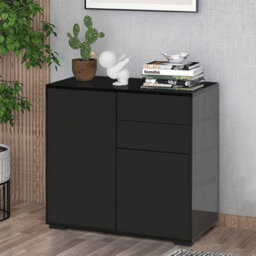 Black Push-Open Side Cabinet With 2 Drawer 2 Door Cabinet For Home Office - thumbnail 1