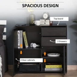 Black Push-Open Side Cabinet With 2 Drawer 2 Door Cabinet For Home Office - thumbnail 3