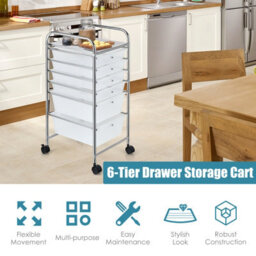 Costway 6-Drawer Organizer Cart Home Office Mobile Rolling Utility Storage Unit - thumbnail 8