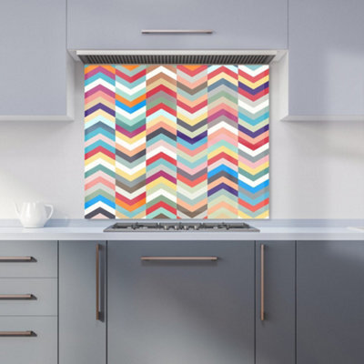 Warren Reed Designer Geometric Multi Colored Chevron Pattern Premium Glass Kitchen Splashback W600mm X H600mm - image 1