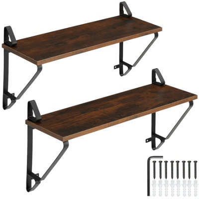 Tectake Wall Shelves Irvine - Set Of 2, Wood & Metal Look, High Load-Capacity  - Industrial Wood Dark, Rustic - image 1