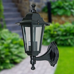 First Choice Lighting Cumbria - Black With Clear Six Sided Ip44 Outdoor Wall Light - thumbnail 2