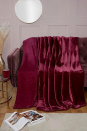 Rapport Home Dyed Mink Faux Fur Polyester Soft Cosy Plain Throw (150X200) Aubergine - thumbnail 1
