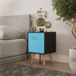 Urbn-Living Urbnliving 51Cm Height Black Wooden Cube Storage Bookcase Sky Blue Inserts Scandinavian Beech Legs
