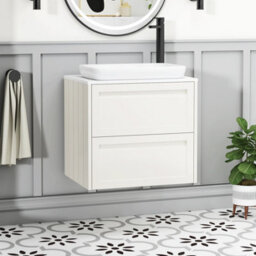 Royal Bathrooms Royal Bathroom Elmore 600mm Classic White Wall Mounted Bathroom Vanity Unit 2 Drawer Plain White Worktop With Qubix Basin - thumbnail 1