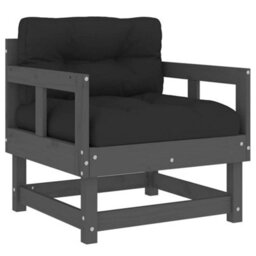 Berkfield Garden Chairs With Cushions 2 Pcs Grey Solid Wood Pine - thumbnail 3