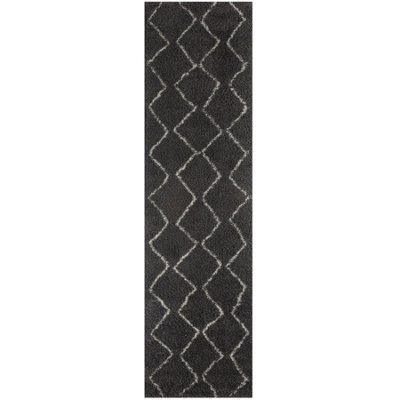 The Rugs Moroccan Shaggy Rugs And Runners Soft Fluffy Wavy Trellis Design High Pile Dark Grey And Ivory Living Room Kitchen Hallway 840 - image 1