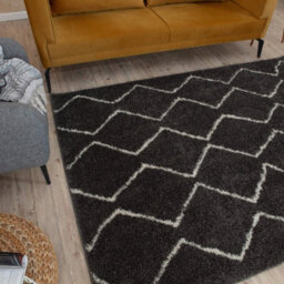 The Rugs Moroccan Shaggy Rugs And Runners Soft Fluffy Wavy Trellis Design High Pile Dark Grey And Ivory Living Room Kitchen Hallway 840 - thumbnail 5