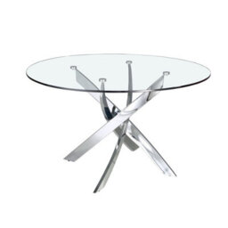 Angel Cerda Stylish Round Tempered Glass Dining Table With Chrome-Plated Steel Legs - thumbnail 5